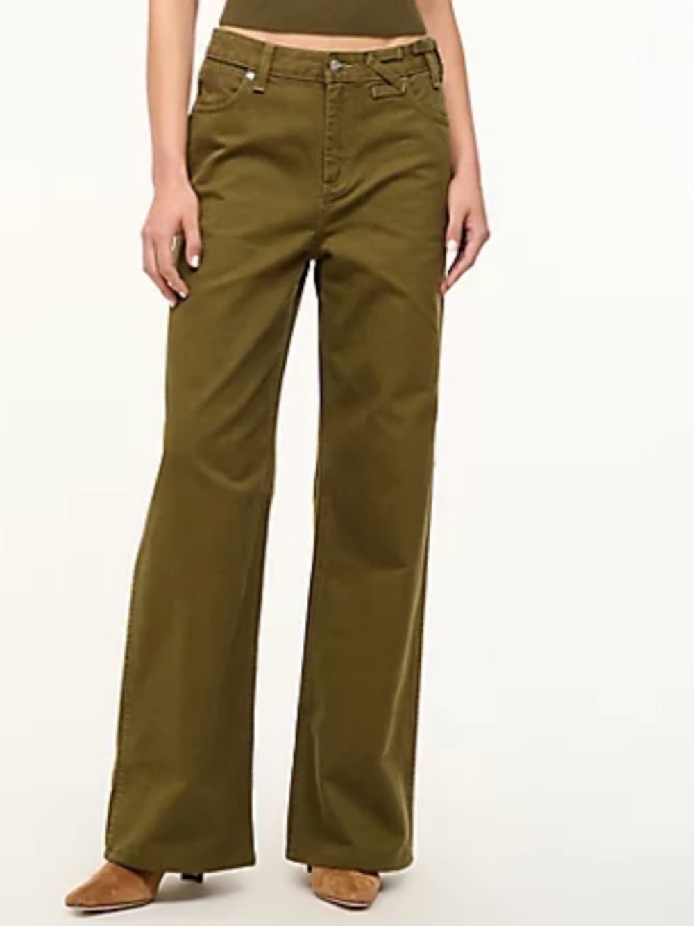 Staud + Wrangler Women's Size 25x32 The Loose Wide Leg Jeans Olive Green NWT
